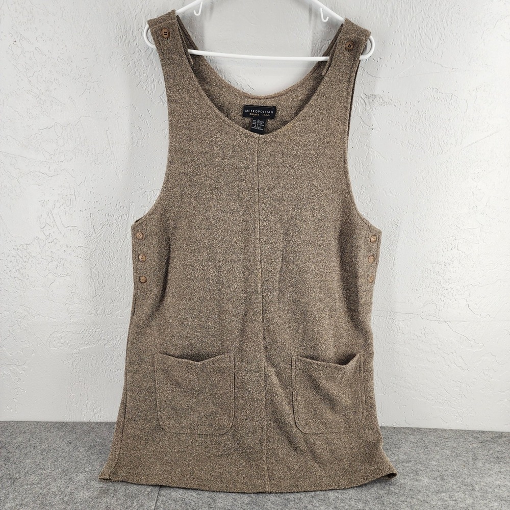 Metropolitan Brown Knit Sleeveless Jumper Dress Pockets Vintage Womens Large